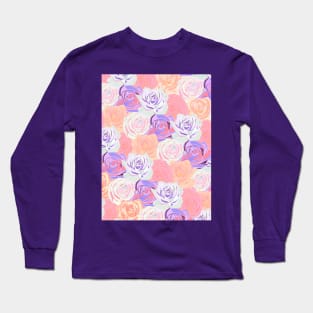 Peach, Pink and Purple, Floral Roses Pattern Long Sleeve T-Shirt